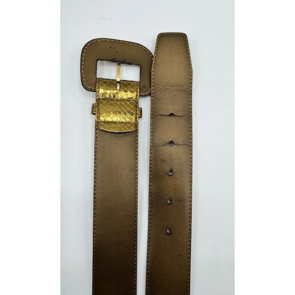 Sunco Genuine Snake Skin W/ Full Grain Lining Gold Metallic Belt Size Large